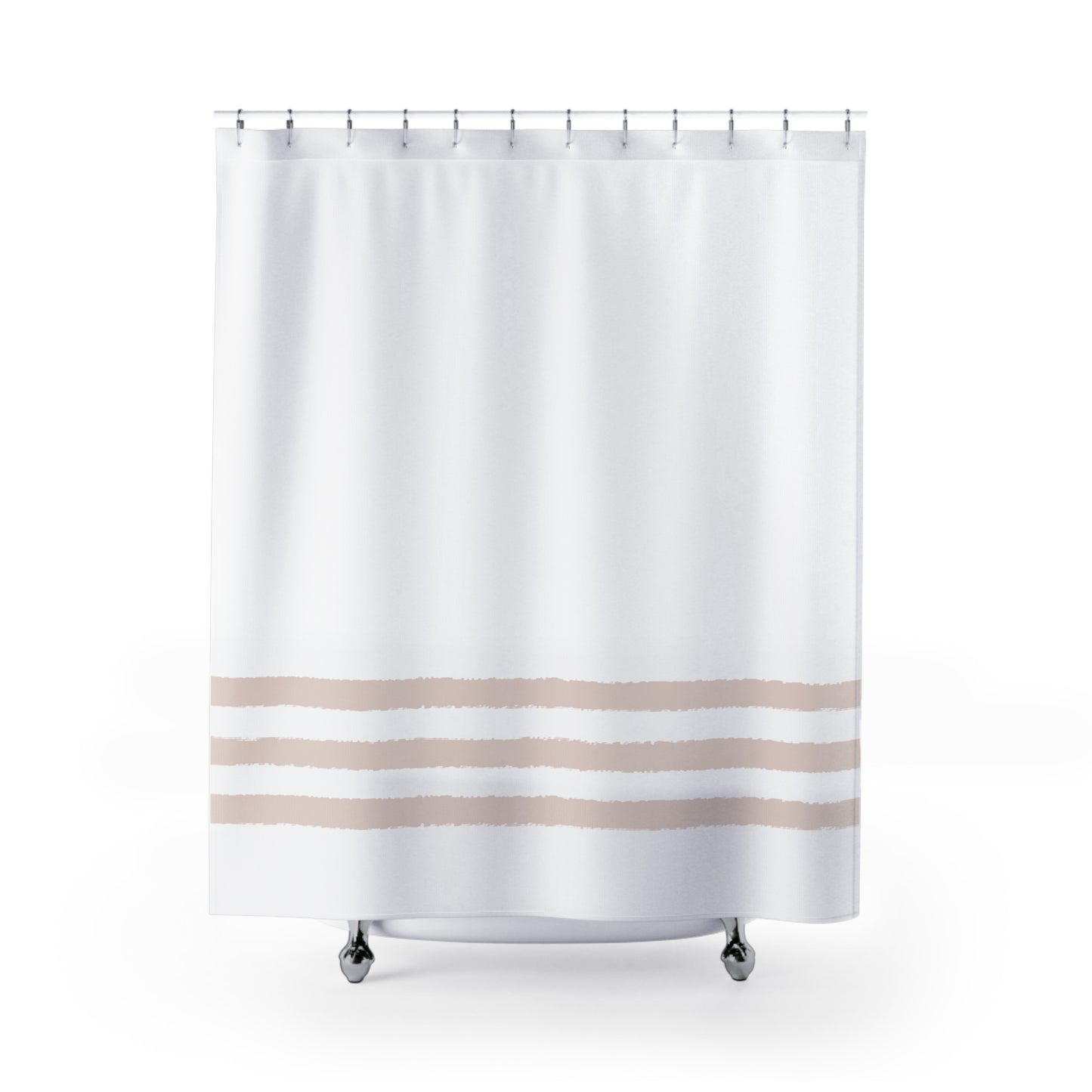 White Shower Curtain with Taupe Hand-painted Stripe Print | SC-1138-300