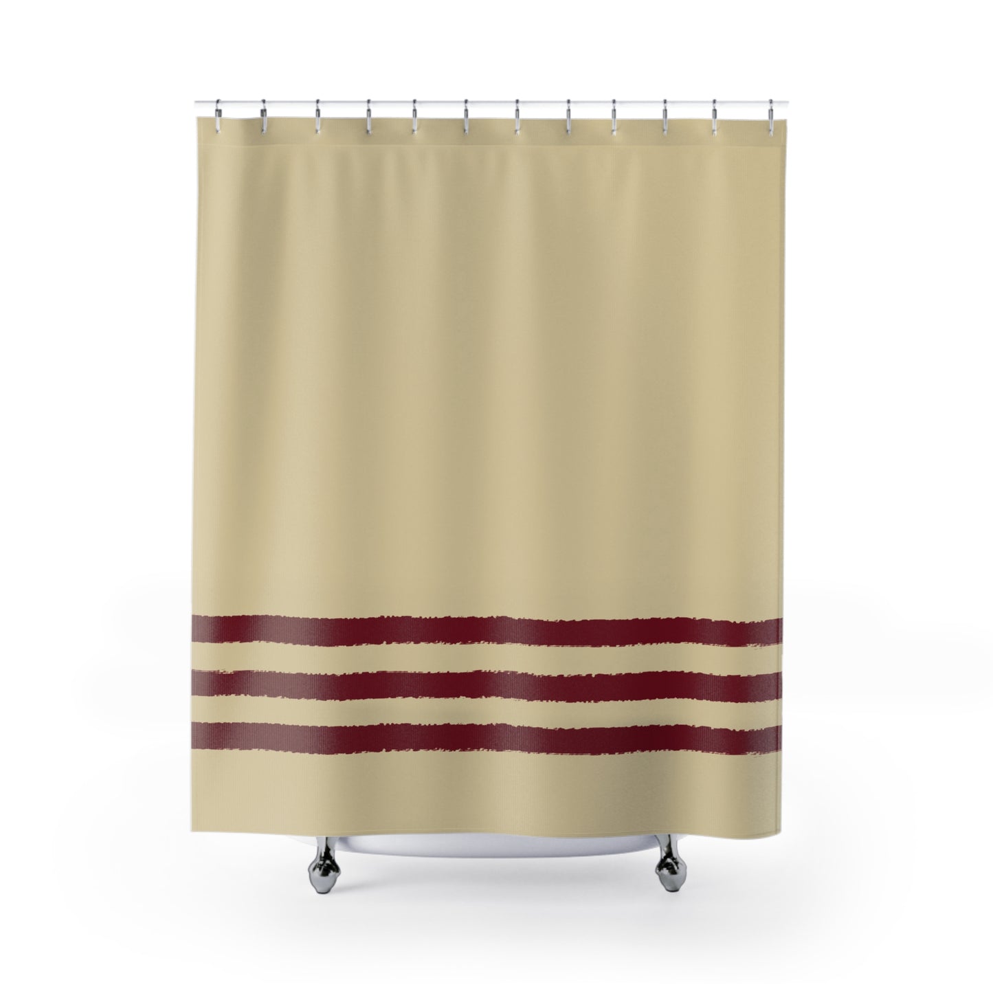 Tan Shower Curtain with Burgundy Red Hand-painted Stripe Print | SC-1284-400