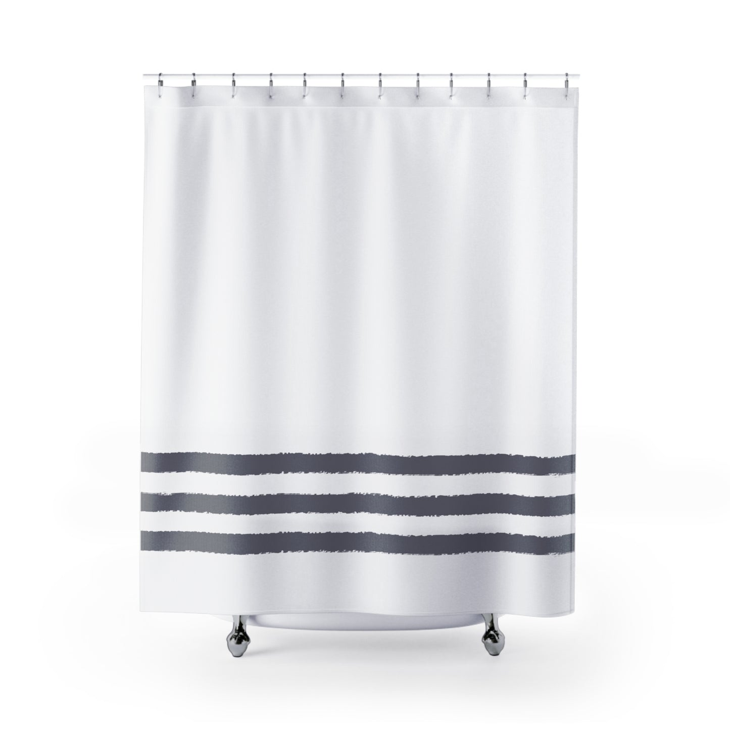 White Shower Curtain with Dark Grey Hand-painted Stripe Print | SC-1212-367