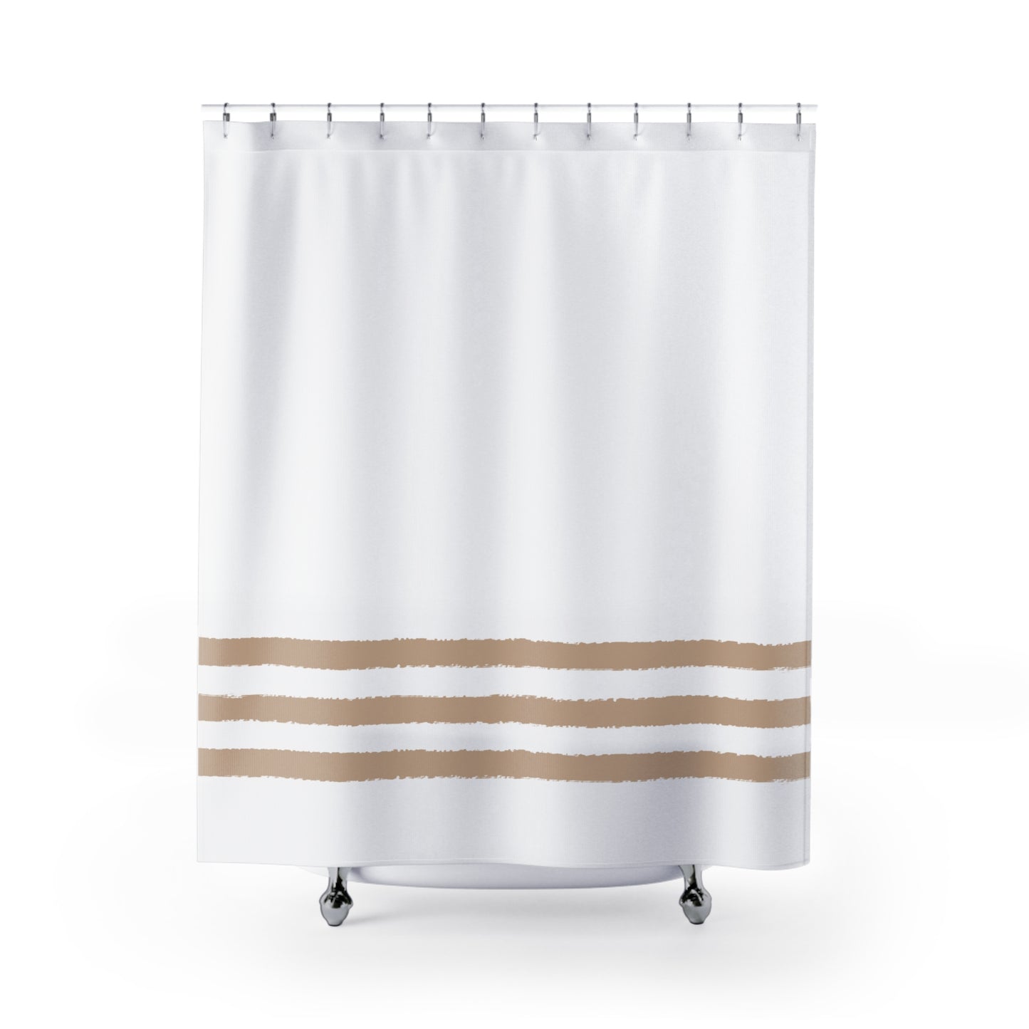 White Shower Curtain with Light Caramel Hand-painted Stripe Print | SC-1222-367