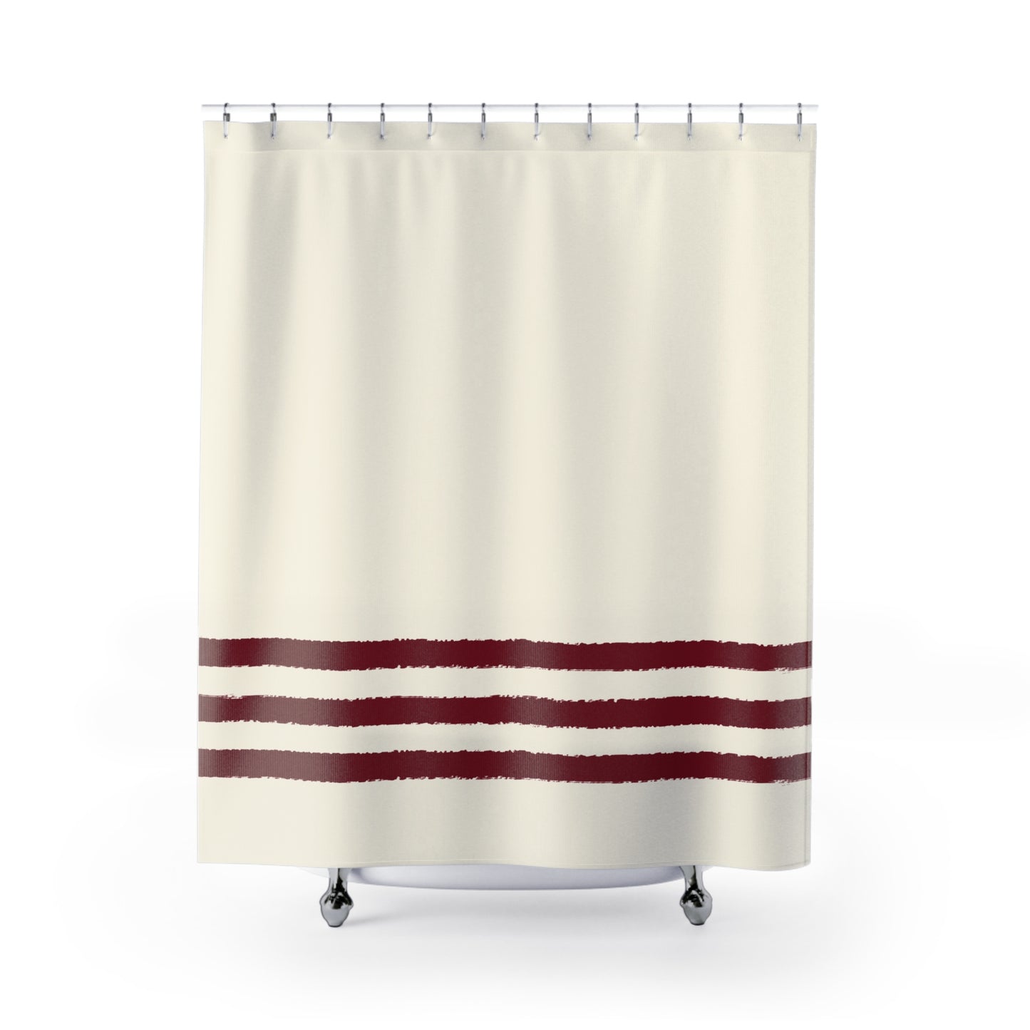 Pale Cream Shower Curtain with Burgundy Red Hand-painted Stripe Print | SC-1283-300