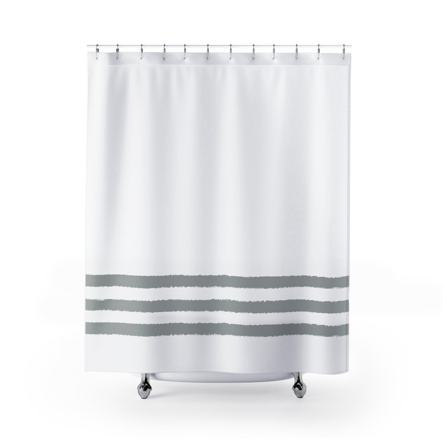 White Shower Curtain with Medium Grey-green Hand-painted Stripe Print | SC-1213-500