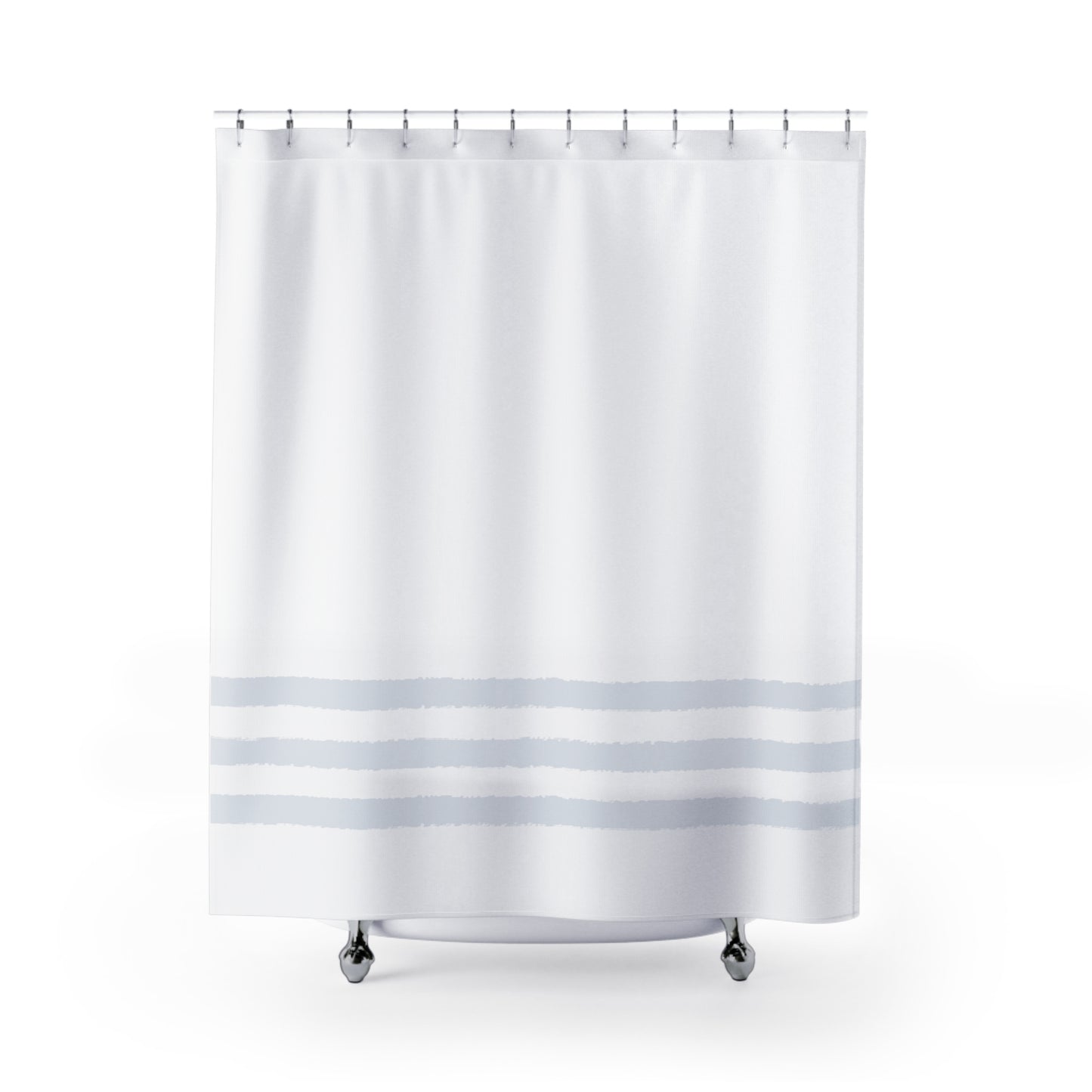 White Shower Curtain with Light Grey Stripe Print | SC-1121-600
