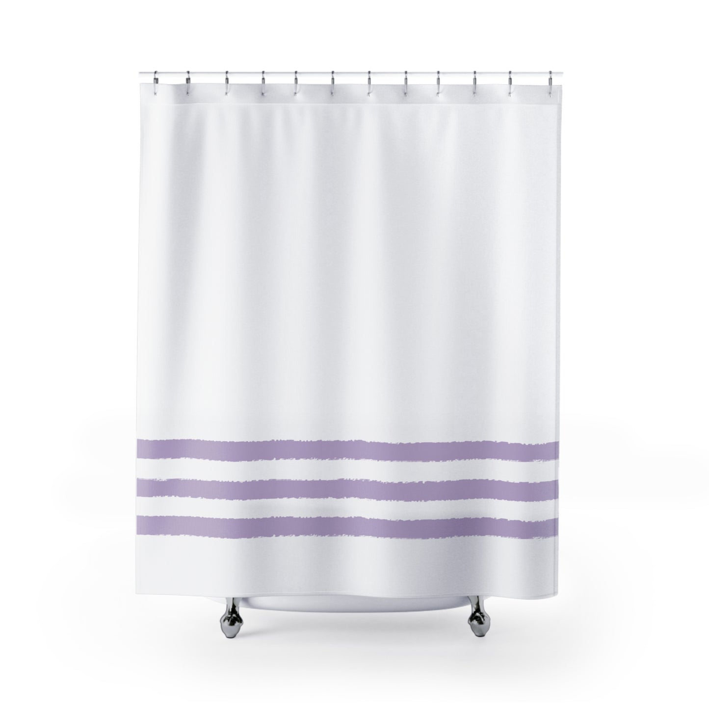 White Shower Curtain with Mauve Hand-painted Stripe Print | SC-1251-150