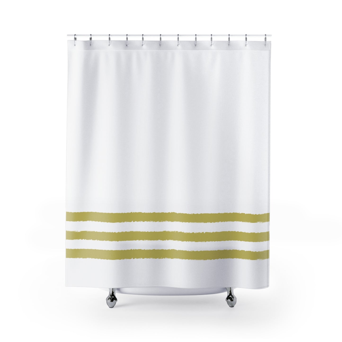 White Shower Curtain with Lime Green Hand-painted Stripe Print | SC-1142-300