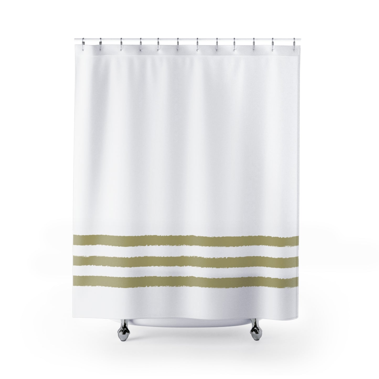 White Shower Curtain with Light Green Hand-painted Stripe Print | SC-1142-467