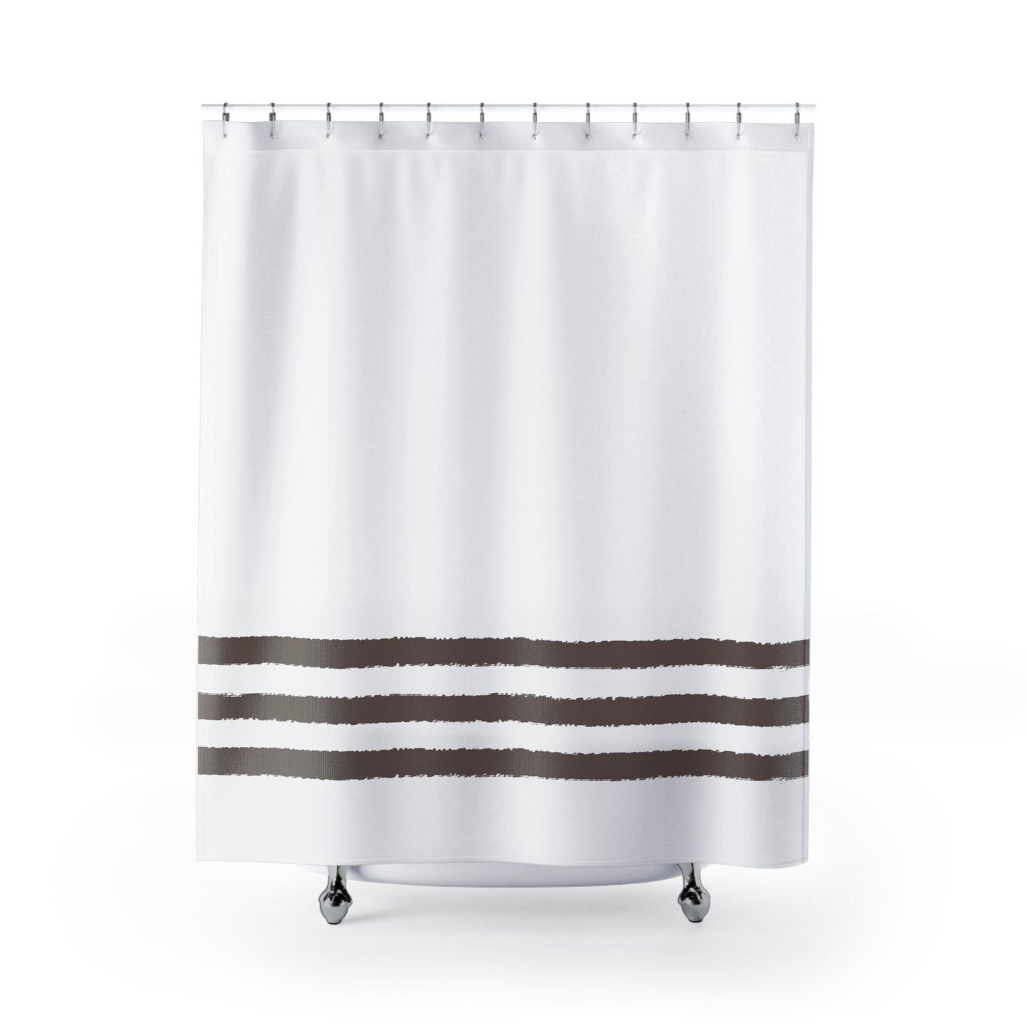 White Shower Curtain with Brown Hand-painted Stripe Print | SC-1222-400