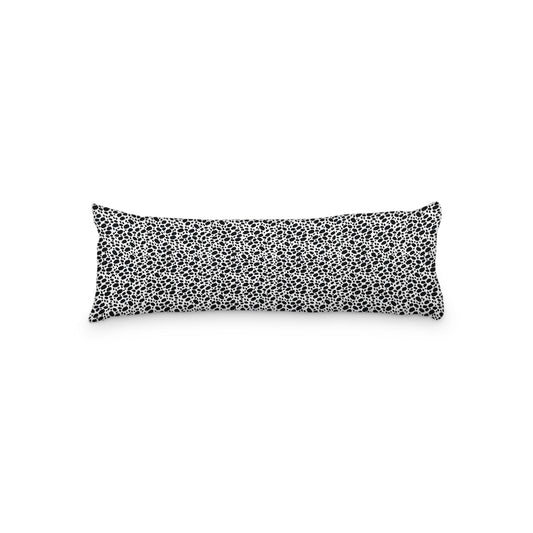 White Microfiber Body Pillow, Black Hand-painted Dab Motif Print, 20 x 54 inches / 51 x 137 cm