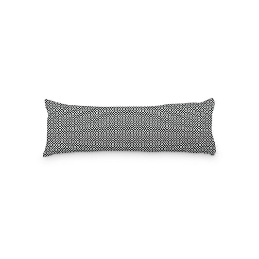 White Microfiber Body Pillow, Black Repeating Square Motif Print, 20 x 54 inches / 51 x 137 cm