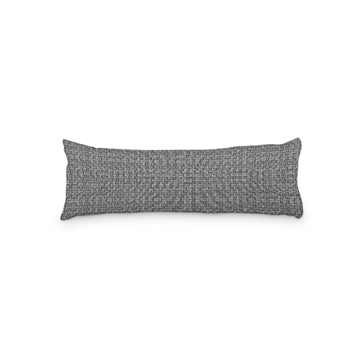 White Microfiber Body Pillow, Black Double Weave Motif Print, 20 x 54 inches / 51 x 137 cm