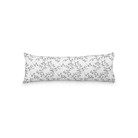 White Microfiber Body Pillow, Black Hand-painted Vine Print, 20 x 54 inches / 51 x 137 cm