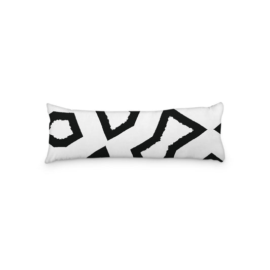 White Microfiber Body Pillow, Bold Black Graphic Print, 20 x 54 inches / 51 x 137 cm