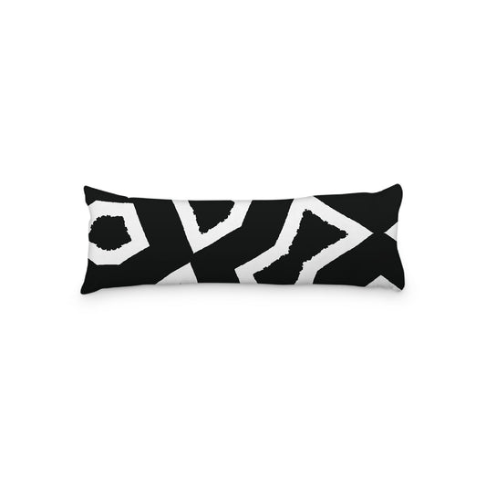 White Microfiber Body Pillow, Bold Black Graphic Print, 20 x 54 inches / 51 x 137 cm