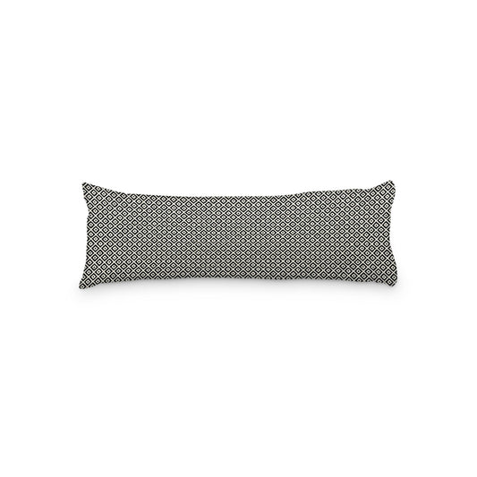 Pale Cream Microfiber Body Pillow, Black Repeating Square Motif Print, 20 x 54 inches / 51 x 137 cm