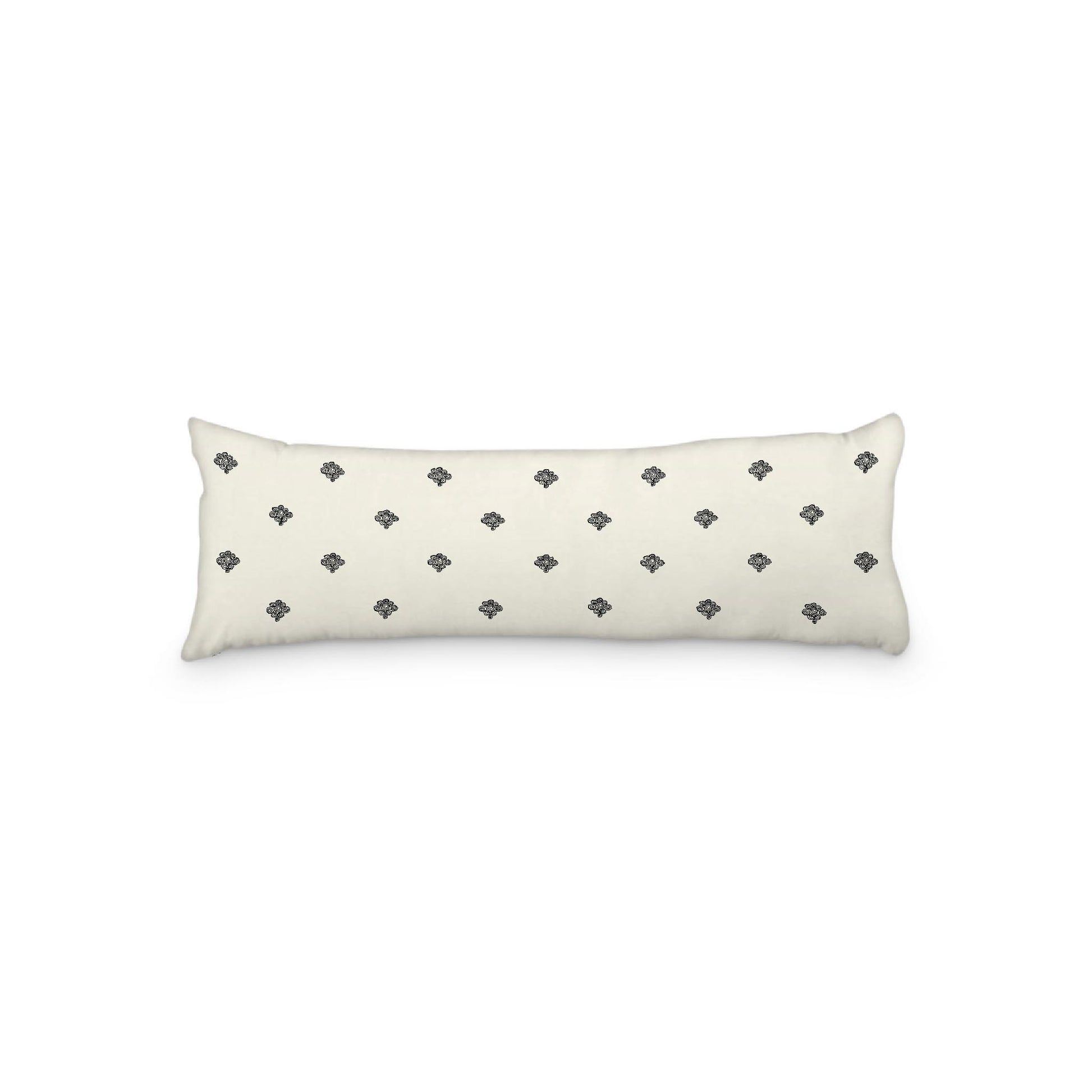 Pale Cream Microfiber Body Pillow, Black Hand-painted Swizzle Motif Print, 20 x 54 inches / 51 x 137 cm