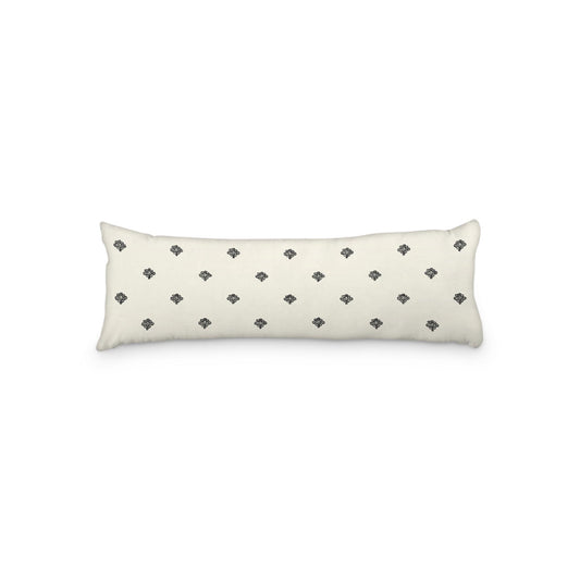 Pale Cream Microfiber Body Pillow, Black Hand-painted Swizzle Motif Print, 20 x 54 inches / 51 x 137 cm