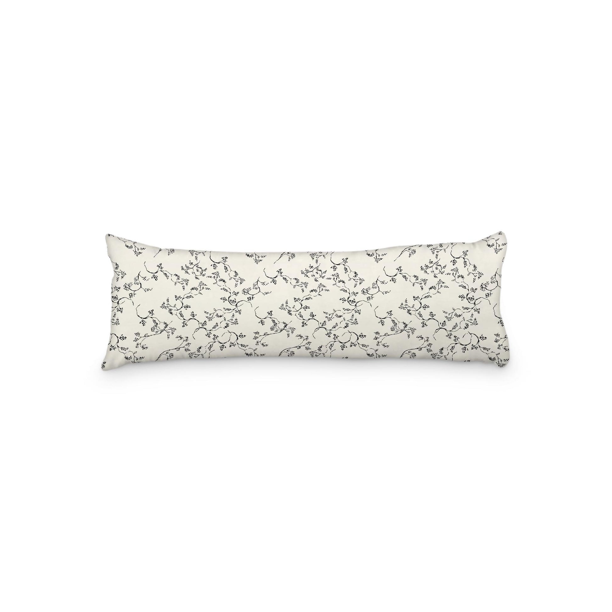 Pale Cream Microfiber Body Pillow, Black Hand-painted Vine Print, 20 x 54 inches / 51 x 137 cm