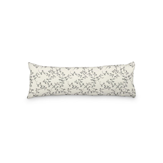 Pale Cream Microfiber Body Pillow, Black Hand-painted Vine Print, 20 x 54 inches / 51 x 137 cm