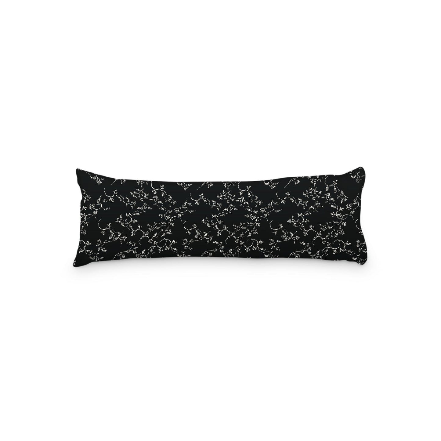 Black Microfiber Body Pillow, Pale Cream Hand-painted Vine Print, 20 x 54 inches / 51 x 137 cm