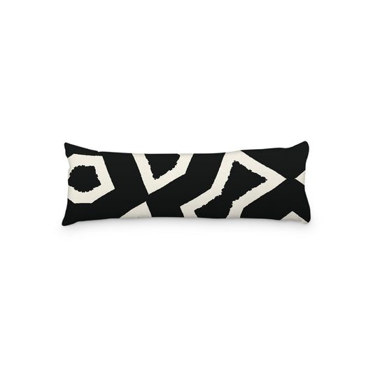 Pale Cream Microfiber Body Pillow, Bold Black Graphic Print, 20 x 54 inches / 51 x 137 cm