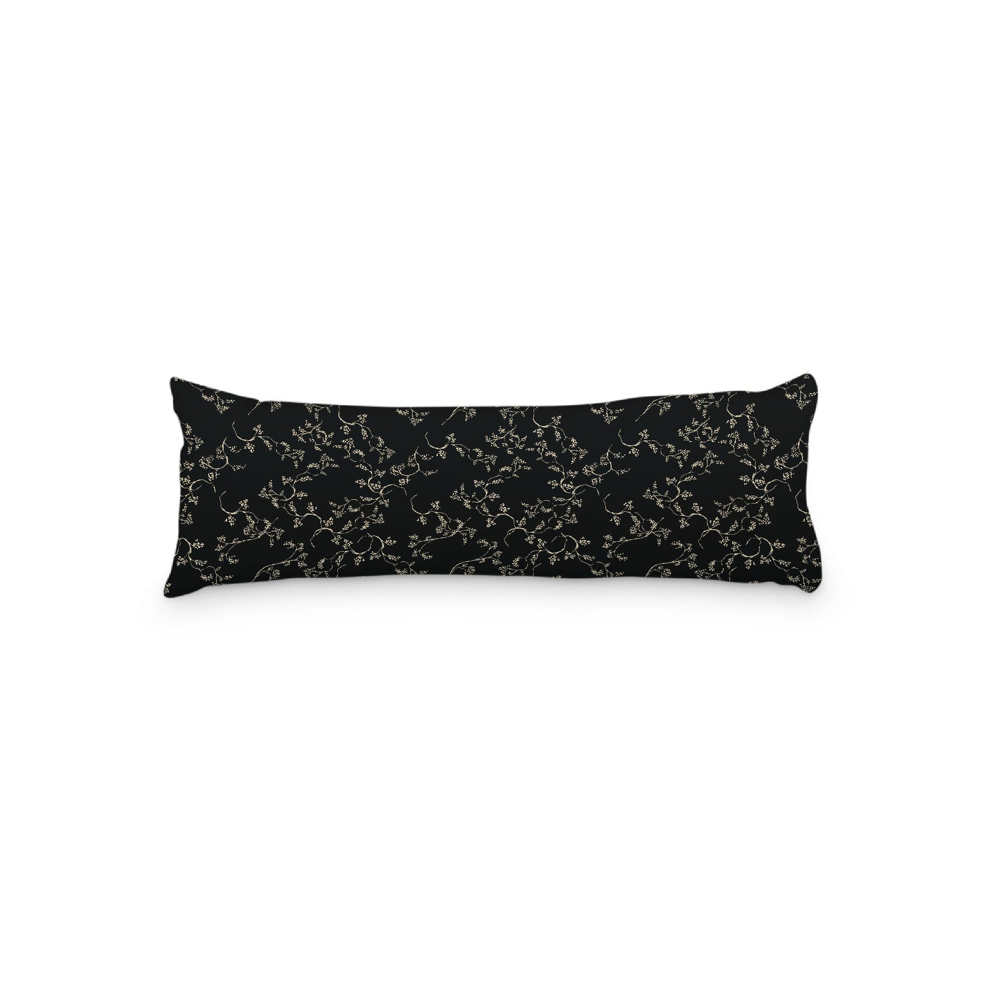Black Microfiber Body Pillow, Desert Sand Hand-painted Vine Print, 20 x 54 inches / 51 x 137 cm