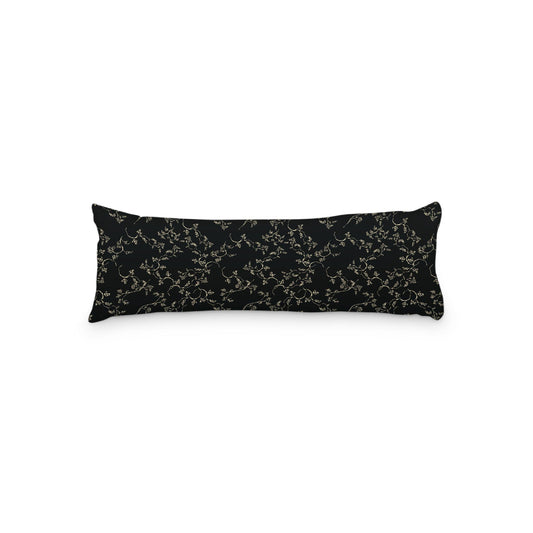 Black Microfiber Body Pillow, Desert Sand Hand-painted Vine Print, 20 x 54 inches / 51 x 137 cm