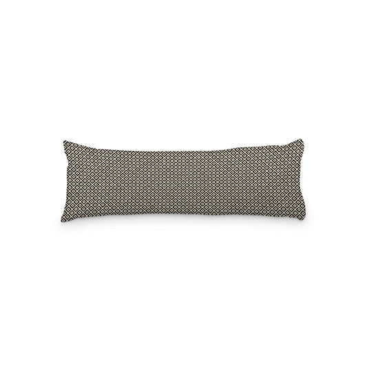Beige Microfiber Body Pillow, Black Repeating Square Motif Print, 20 x 54 inches / 51 x 137 cm