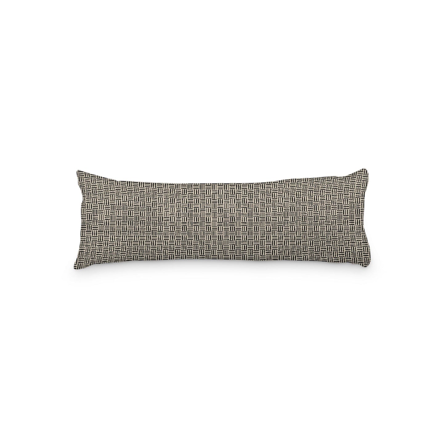 Beige Microfiber Body Pillow, Black Single Weave Motif Print, 20 x 54 inches / 51 x 137 cm