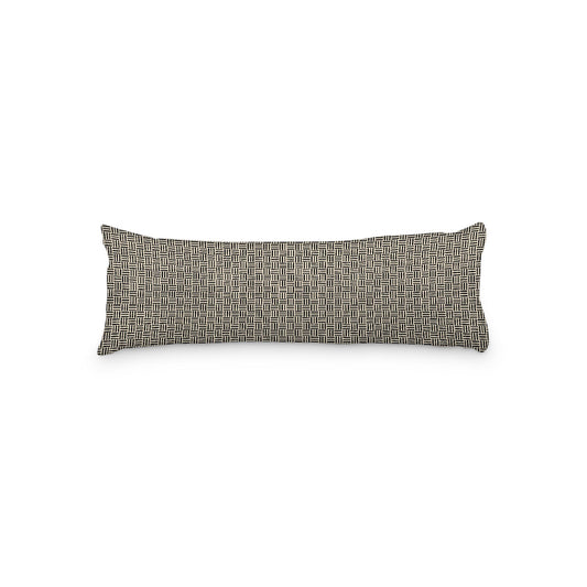 Beige Microfiber Body Pillow, Black Single Weave Motif Print, 20 x 54 inches / 51 x 137 cm