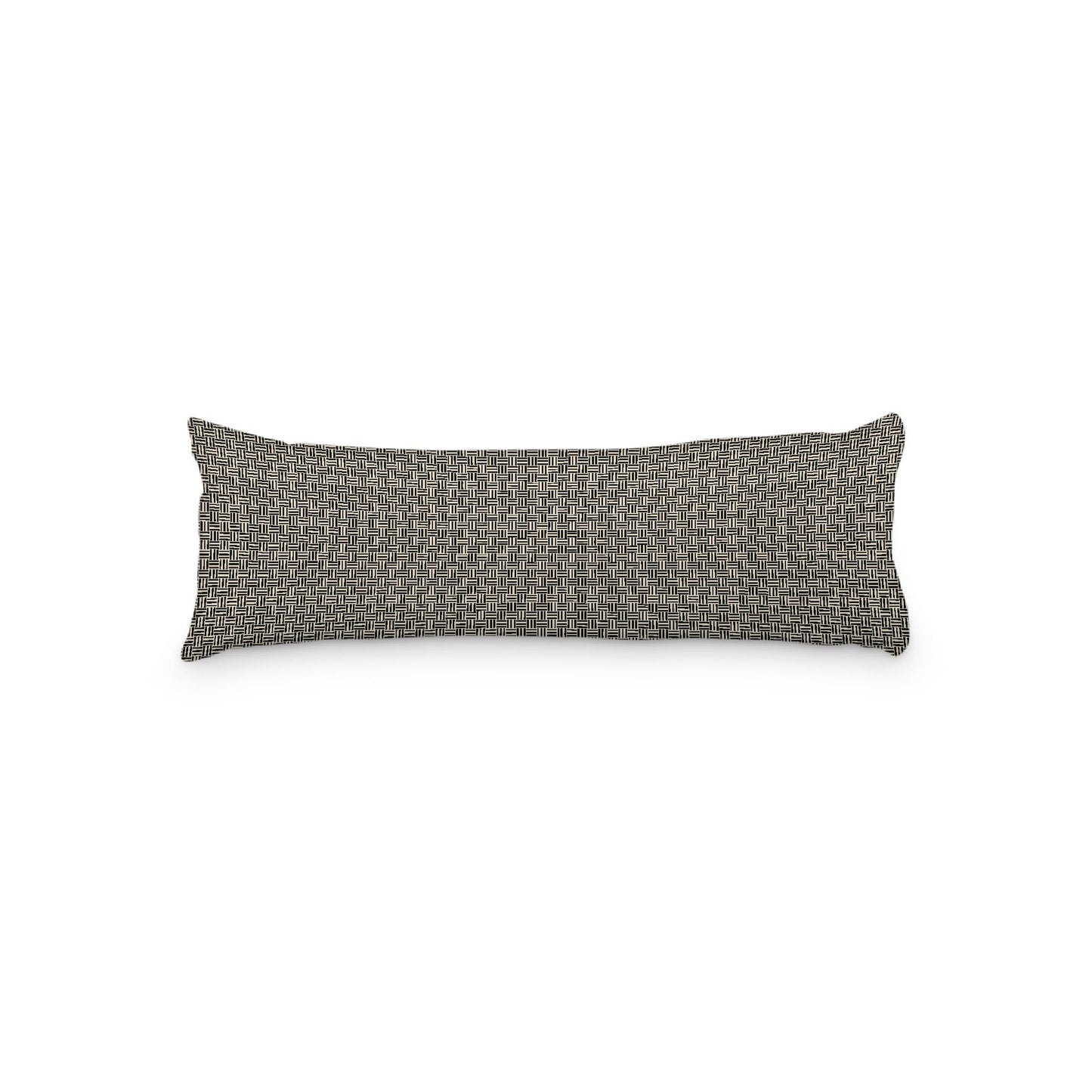 Beige Microfiber Body Pillow, Black Double Weave Motif Print, 20 x 54 inches / 51 x 137 cm