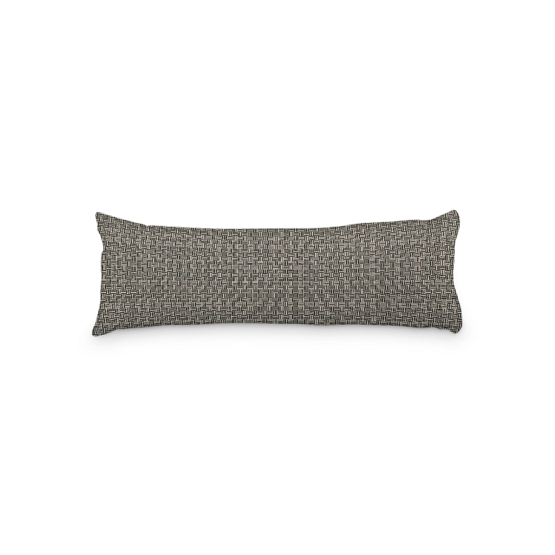 Beige Microfiber Body Pillow, Black Double Weave Motif Print, 20 x 54 inches / 51 x 137 cm