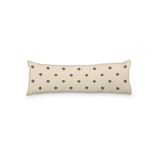 Beige Microfiber Body Pillow, Black Hand-painted Swizzle Motif Print, 20 x 54 inches / 51 x 137 cm
