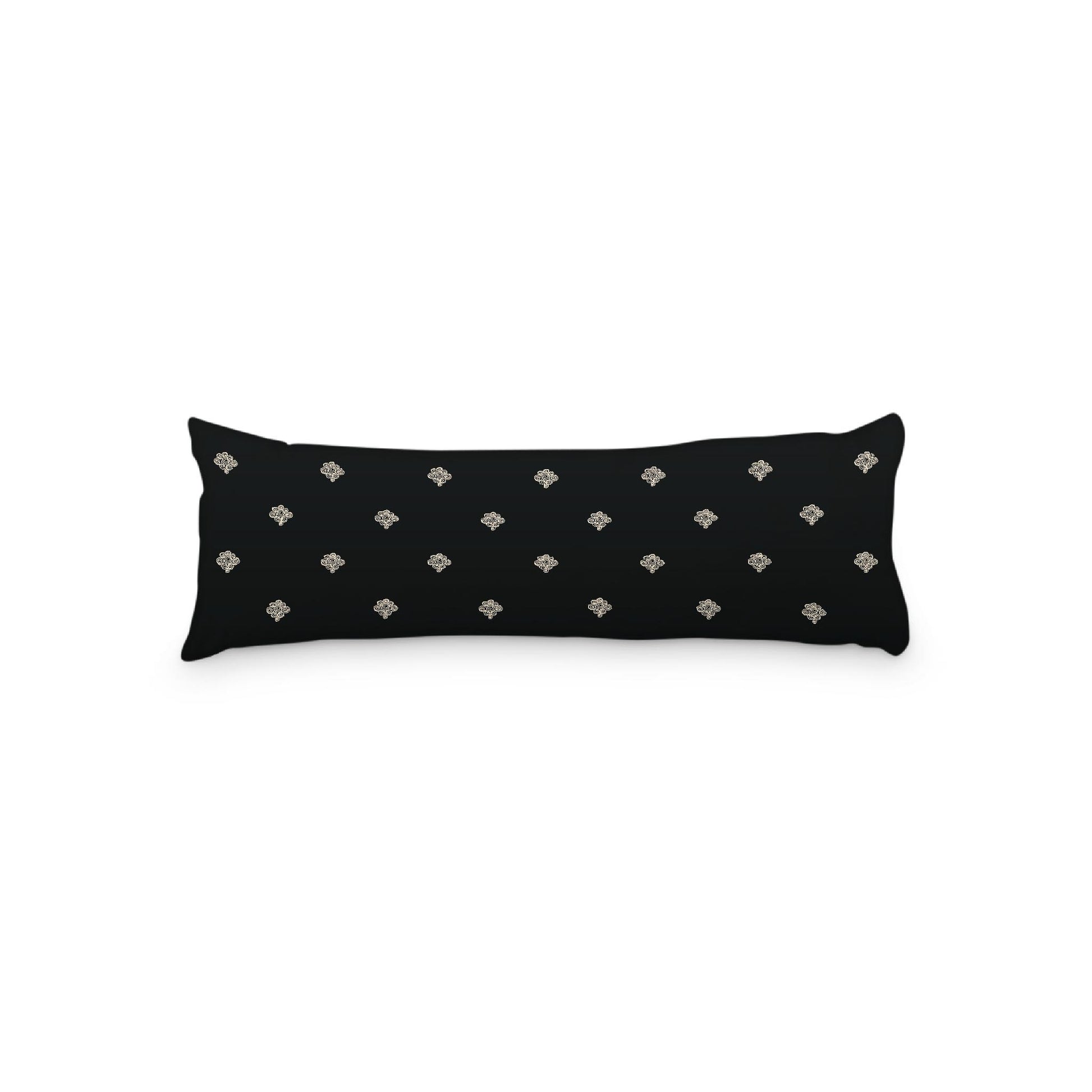 Black Microfiber Body Pillow, Beige Hand-painted Swizzle Motif Print, 20 x 54 inches / 51 x 137 cm