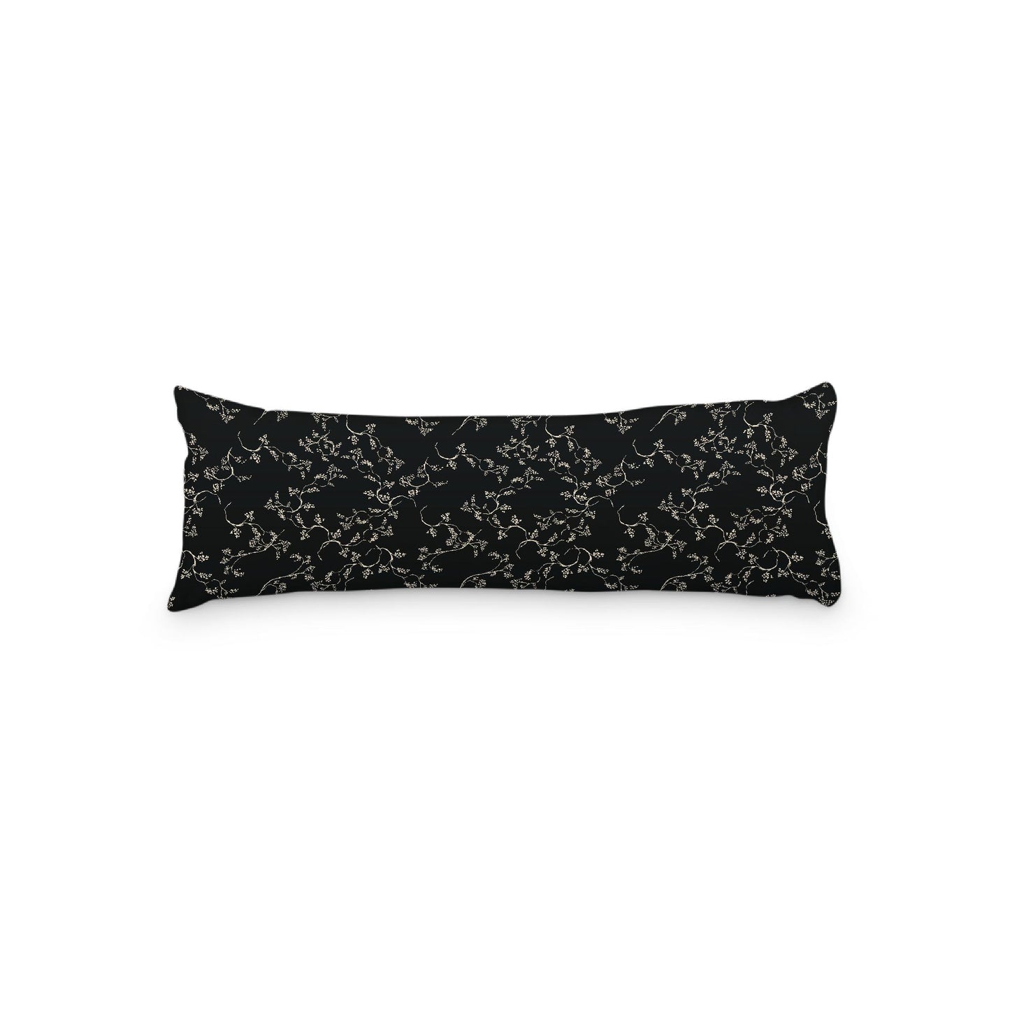 Black Microfiber Body Pillow, Beige Hand-painted Vine Print, 20 x 54 inches / 51 x 137 cm