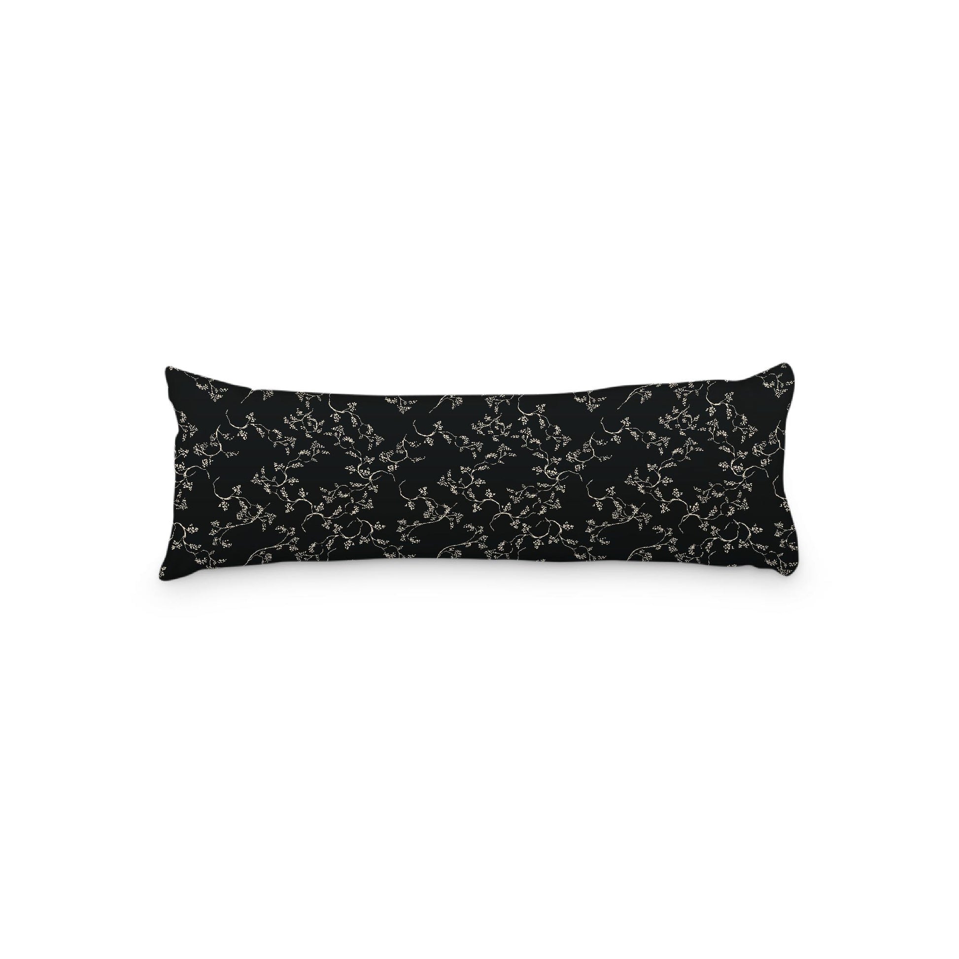 Black Microfiber Body Pillow, Beige Hand-painted Vine Print, 20 x 54 inches / 51 x 137 cm
