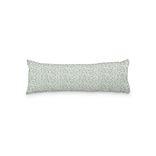 White Microfiber Body Pillow, Green Hand-painted Dab Motif Print, 20 x 54 inches / 51 x 137 cm