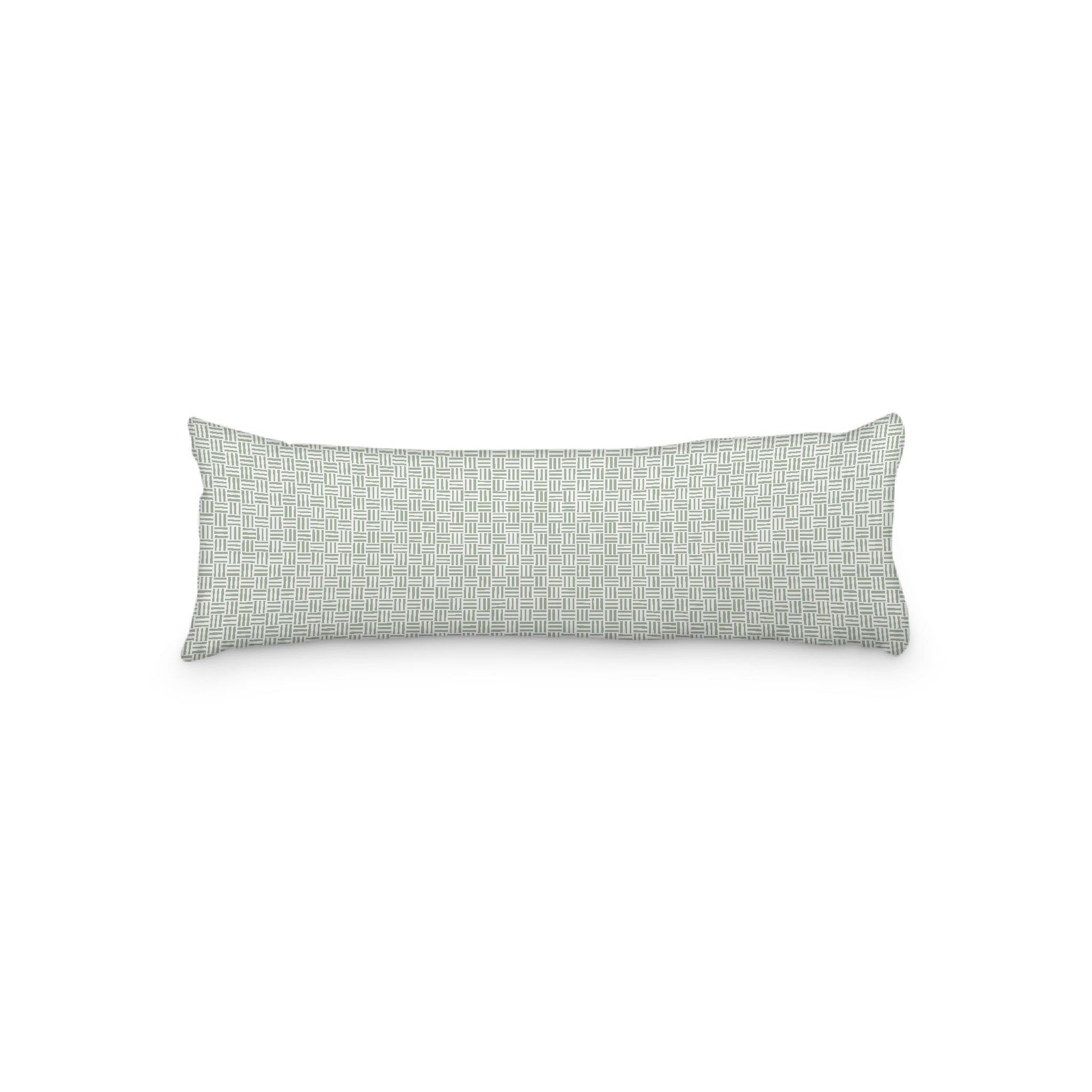 White Microfiber Body Pillow, Green Single Weave Motif Print, 20 x 54 inches / 51 x 137 cm