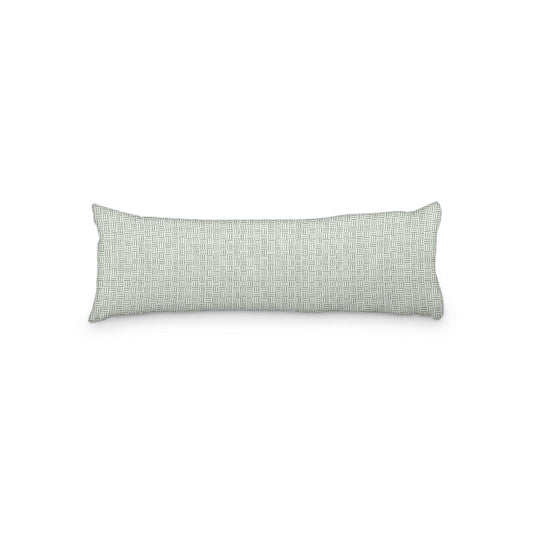 White Microfiber Body Pillow, Green Single Weave Motif Print, 20 x 54 inches / 51 x 137 cm