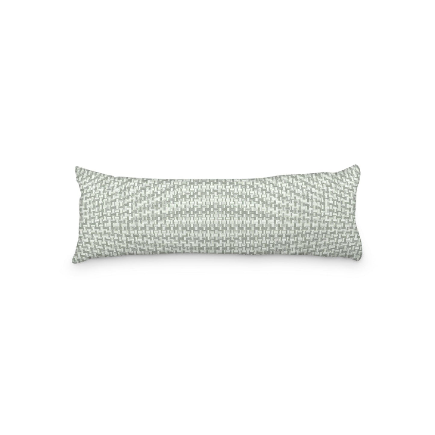 White Microfiber Body Pillow, Green Double Weave Motif Print, 20 x 54 inches / 51 x 137 cm