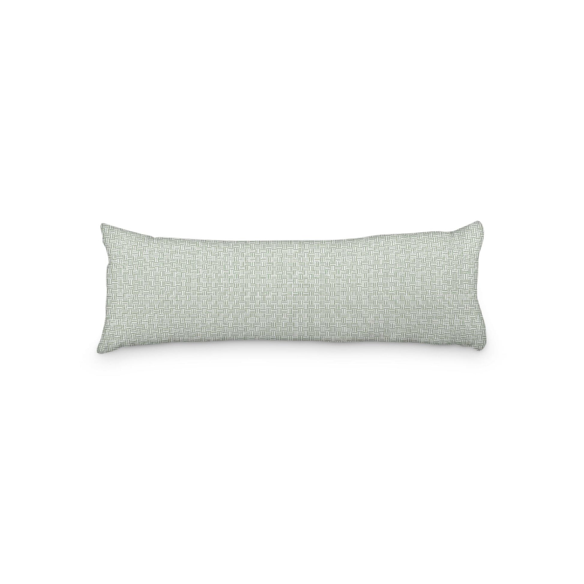 White Microfiber Body Pillow, Green Double Weave Motif Print, 20 x 54 inches / 51 x 137 cm