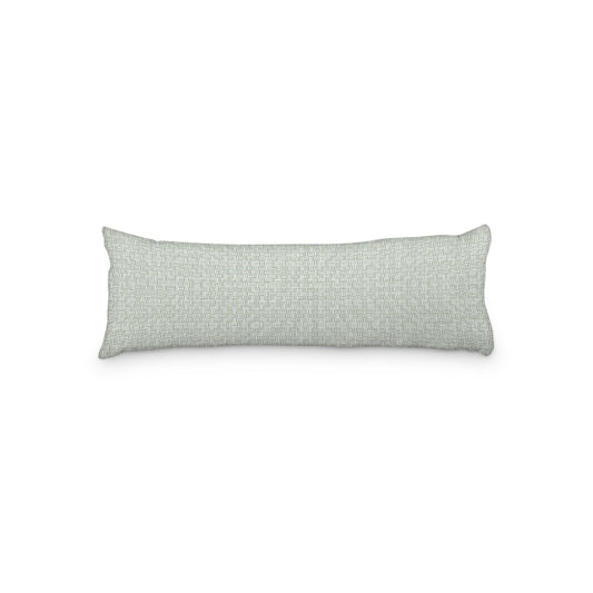 White Microfiber Body Pillow, Green Double Weave Motif Print, 20 x 54 inches / 51 x 137 cm