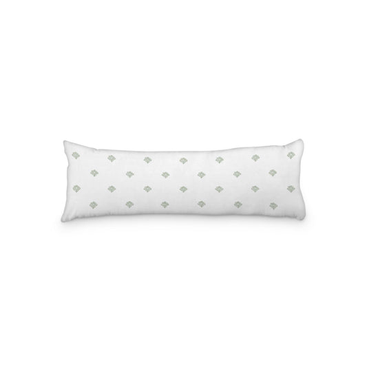 White Microfiber Body Pillow, Green Hand-painted Swizzle Motif Print, 20 x 54 inches / 51 x 137 cm
