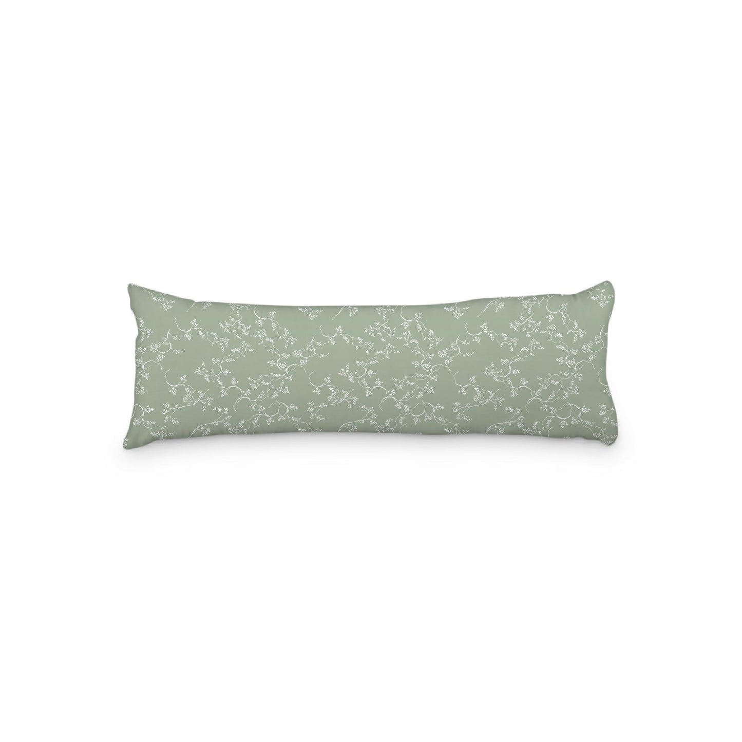 Green Microfiber Body Pillow, White Hand-painted Vine Print, 20 x 54 inches / 51 x 137 cm