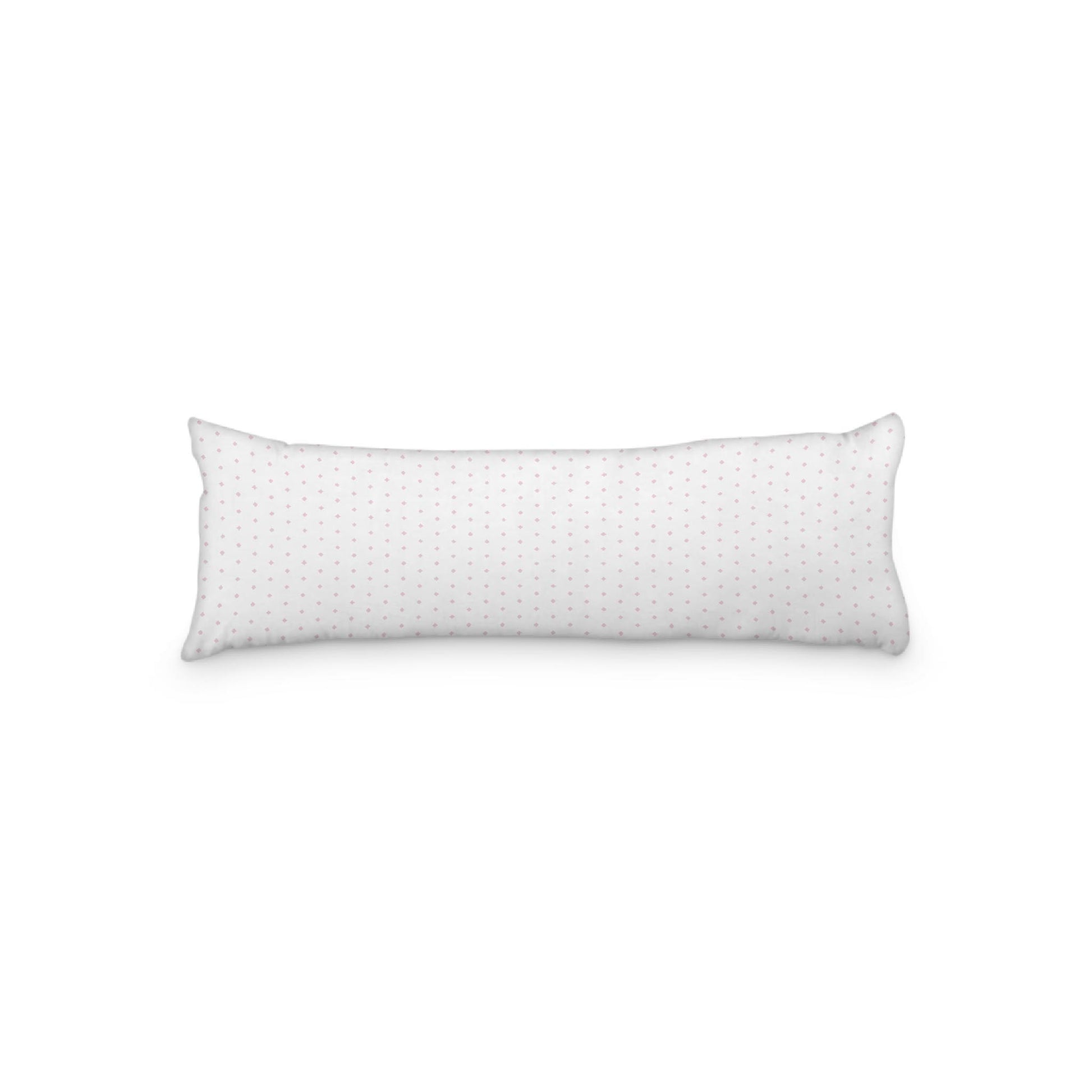 White Microfiber Body Pillow with Fine Pink Diamonds, 20 x 54 inches / 51 x 137 cm