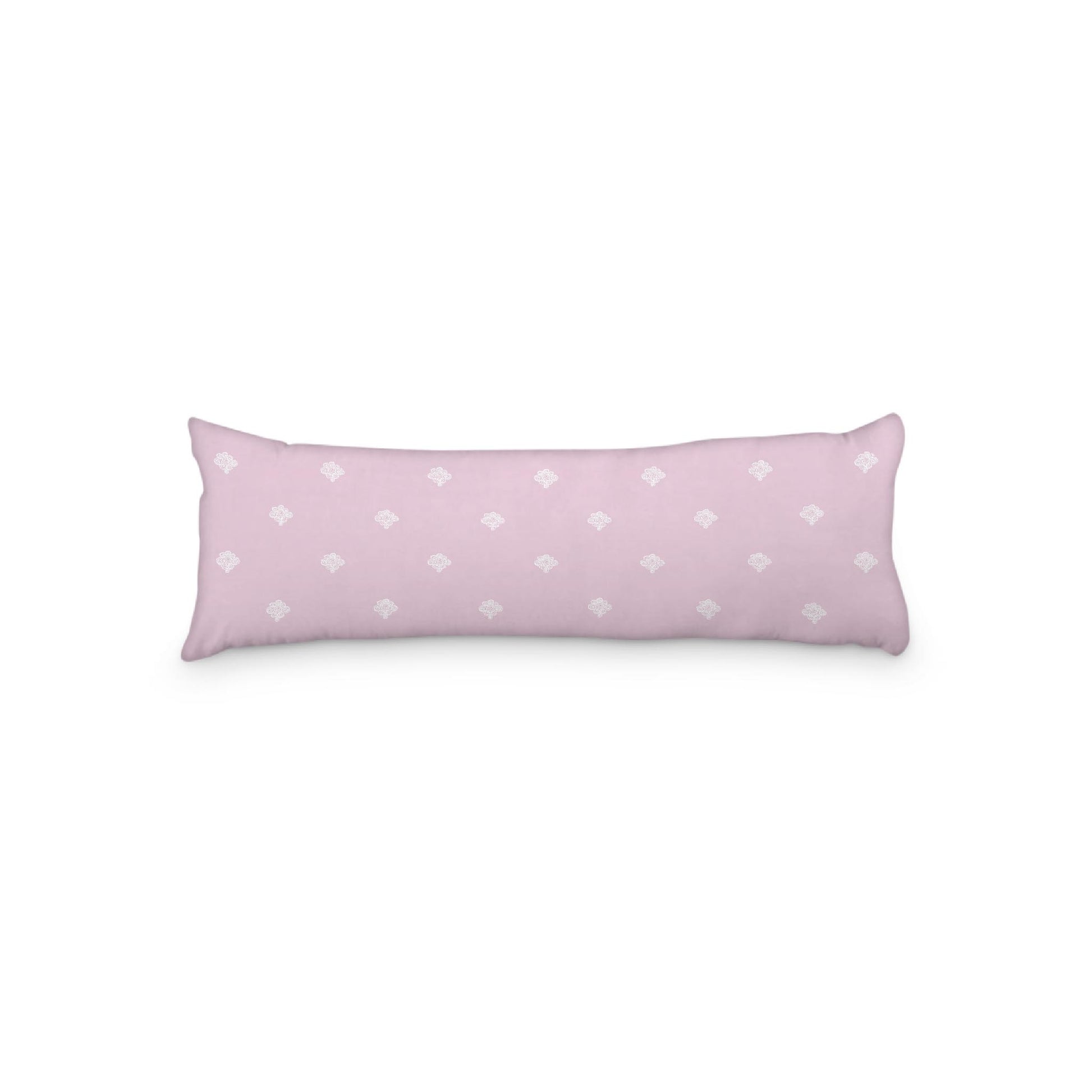 Pink Microfiber Body Pillow, White Hand-painted Swizzle Motif Print, 20 x 54 inches / 51 x 137 cm