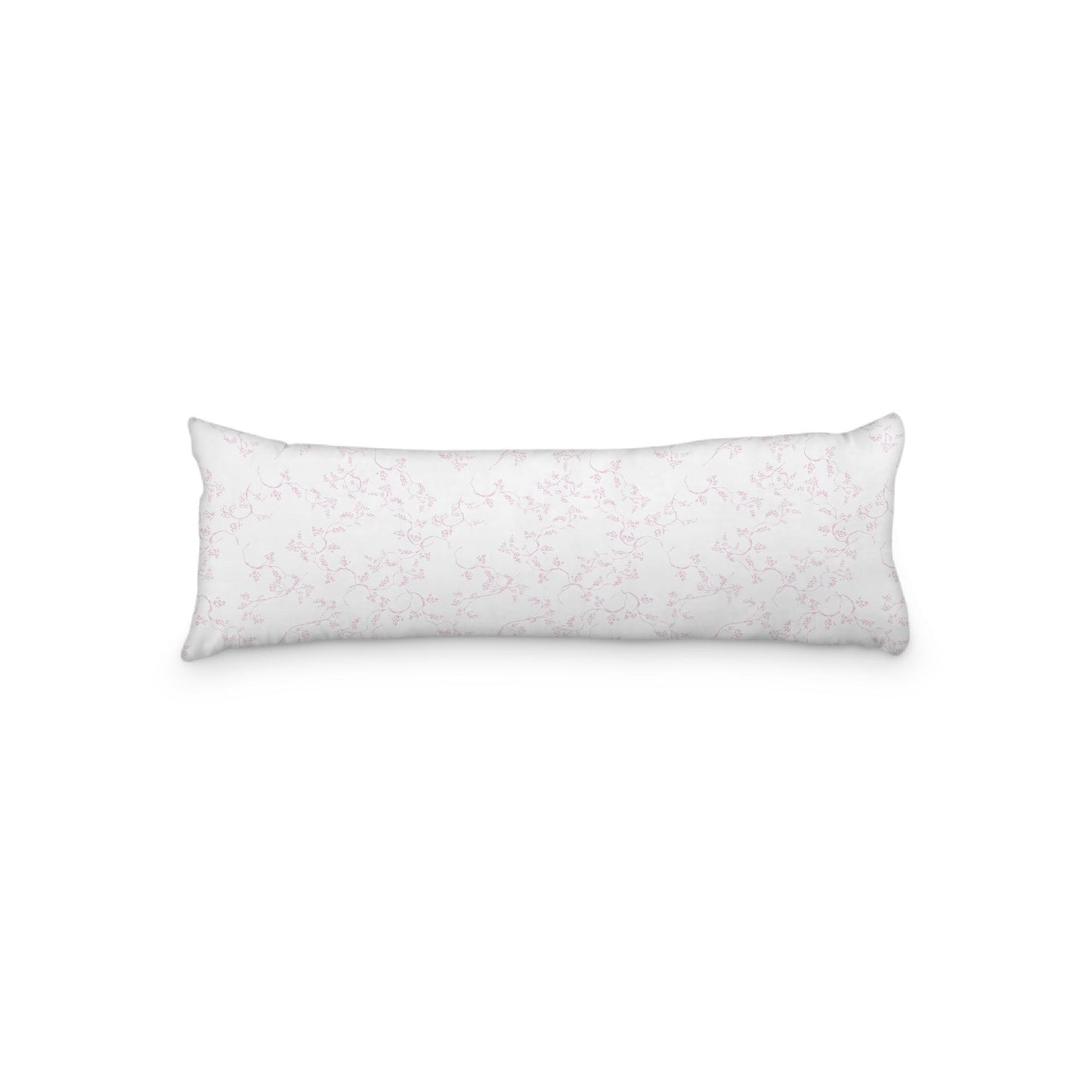 White Microfiber Body Pillow, Pink Hand-painted Vine Print, 20 x 54 inches / 51 x 137 cm