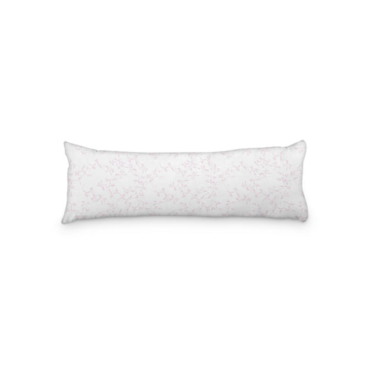 White Microfiber Body Pillow, Pink Hand-painted Vine Print, 20 x 54 inches / 51 x 137 cm