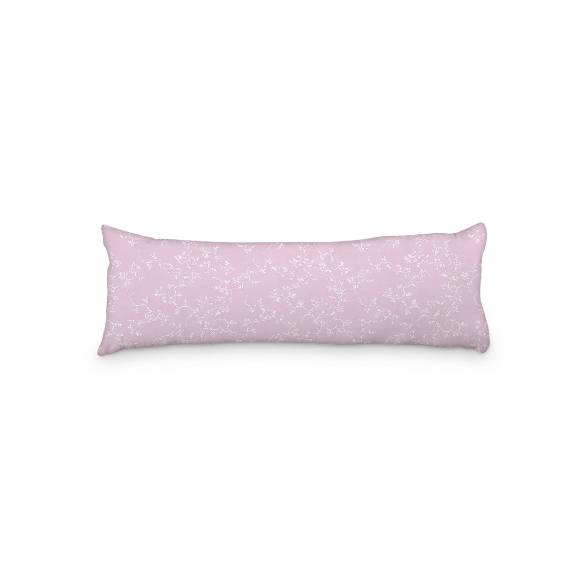 Pink Microfiber Body Pillow, White Hand-painted Vine Print, 20 x 54 inches / 51 x 137 cm