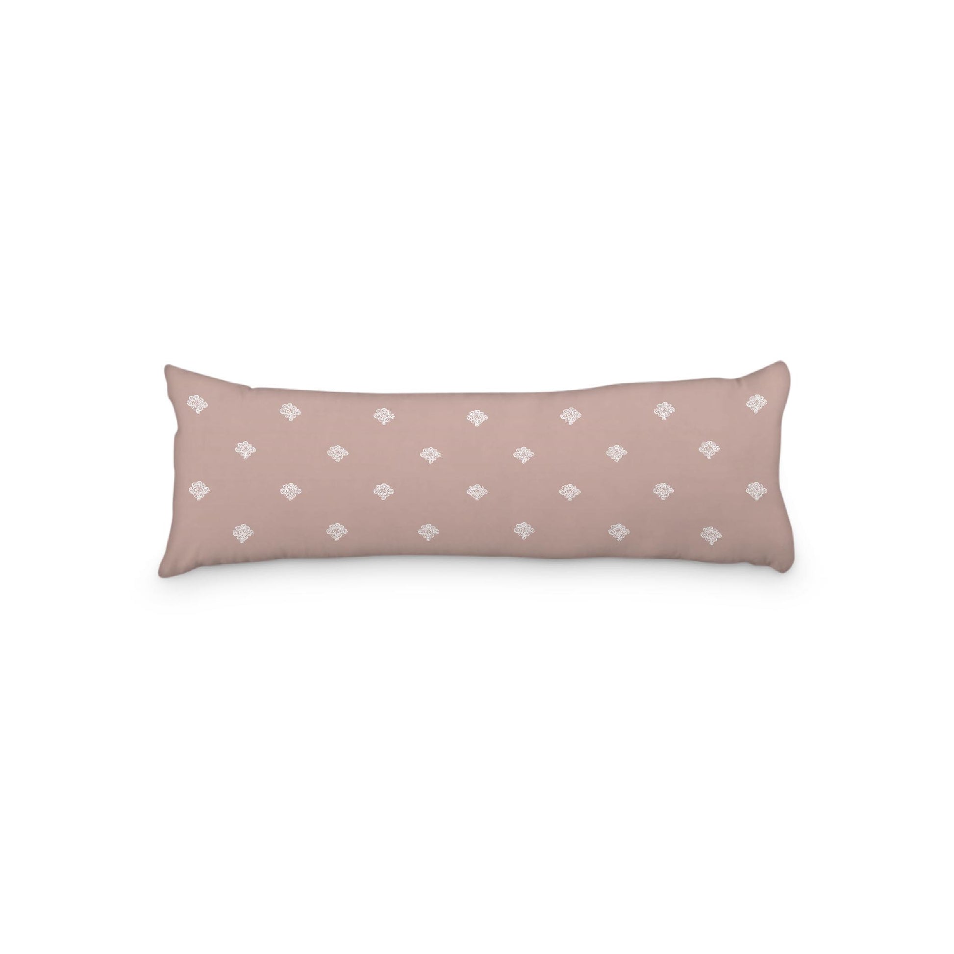 Salmon Microfiber Body Pillow, White Hand-painted Swizzle Motif Print, 20 x 54 inches / 51 x 137 cm