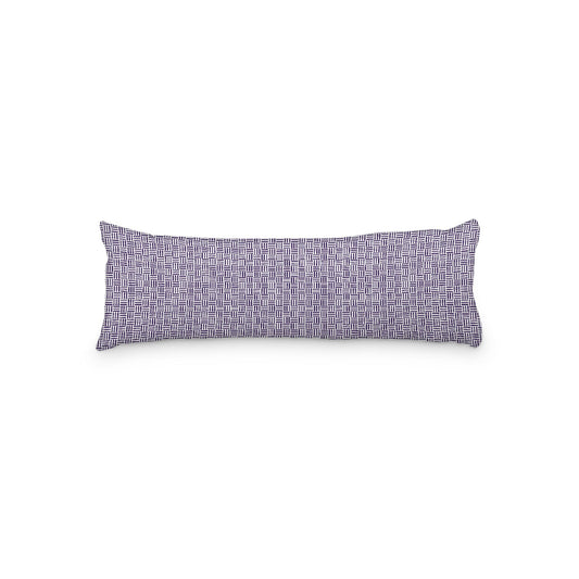 White Microfiber Body Pillow, Purple Single Weave Motif Print, 20 x 54 inches / 51 x 137 cm